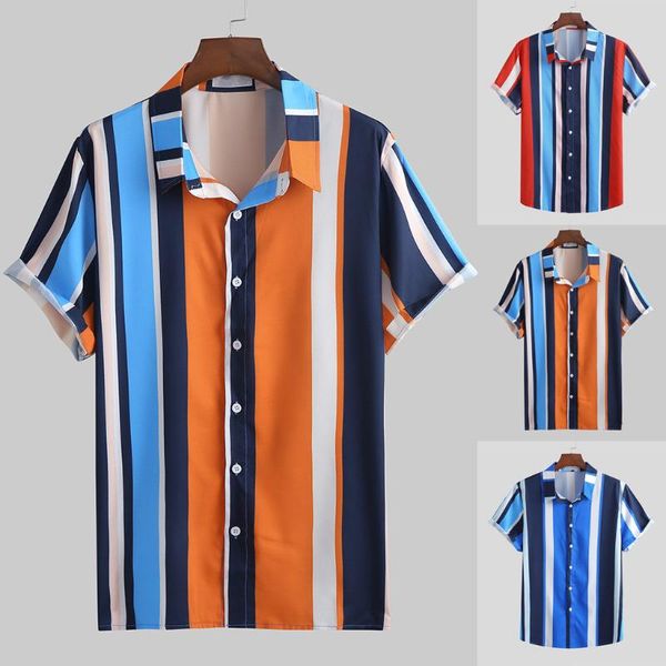 

men's casual shirts summer fashion lapel print short sleeve shirt blouse hawaiian plus size -3xl camisas chemise homme, White;black