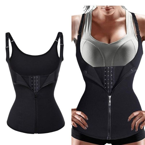 

women's shapers women waist trainer push up vest tummy belly girdle body shaper cincher corset zipper plus size s-4xl shaperwear, Black;white
