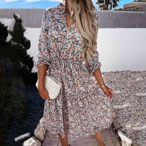 

dress vintage floral print maxi es for women summer sleeve midi spring boho long casual beach, Black;gray