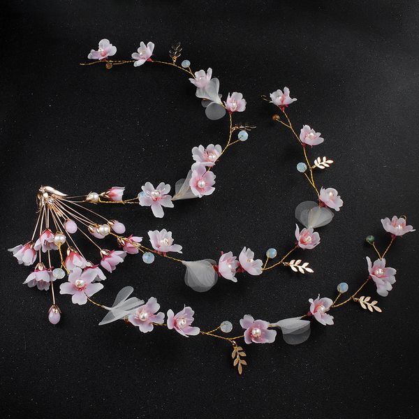

pink peach blossom crystal headband jewelry wedding bridal hair accessories flower hairband bride's tiaras headpieces jcg037, Golden;white