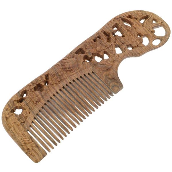 

hair brushes 1pc fine-toothed wooden comb multi-purpose carved for lady, Silver
