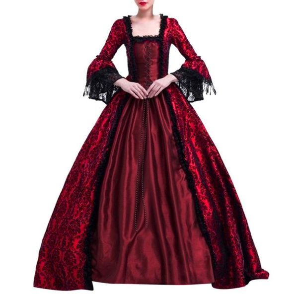 

casual dresses retro medieval party princess renaissance cosplay lace floor length winter costume dress fashion women #01, Black;gray