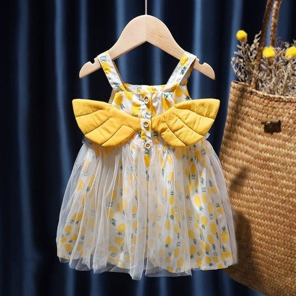 

summer kids dresses for girls wing sleeveless princess dress pineapple print fashion strap gauze little children clothes girl's, Red;yellow