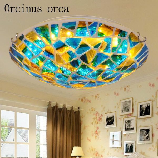 

ceiling lights mediterranean painted glass lamp living room bedroom balcony european style romantic warm blue