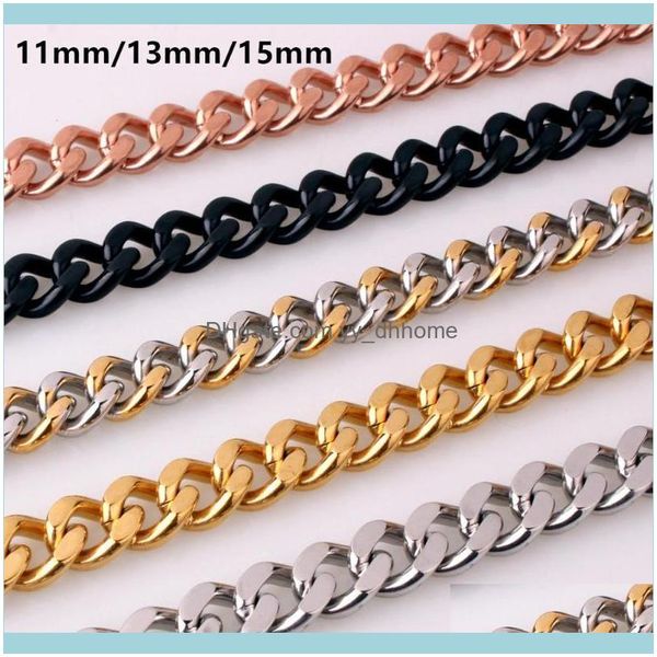 Catene Pendenti Jewelrychains 11-15Mm Acciaio inossidabile Catena a maglia cubana all'ingrosso Uomini Collana Gioielli Regali Amici maschi Collane Hip Hop