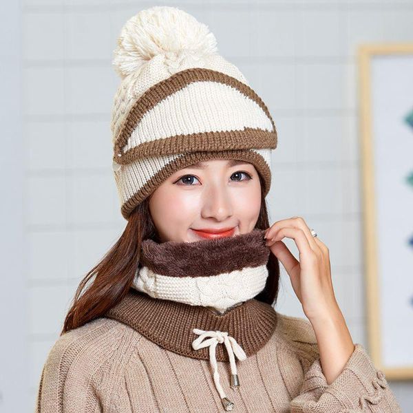 

beanie/skull caps 3pcs women's knitted hat scarf neck warmer winter hats for men women skullies beanies warm fleece cap face cover outd, Blue;gray