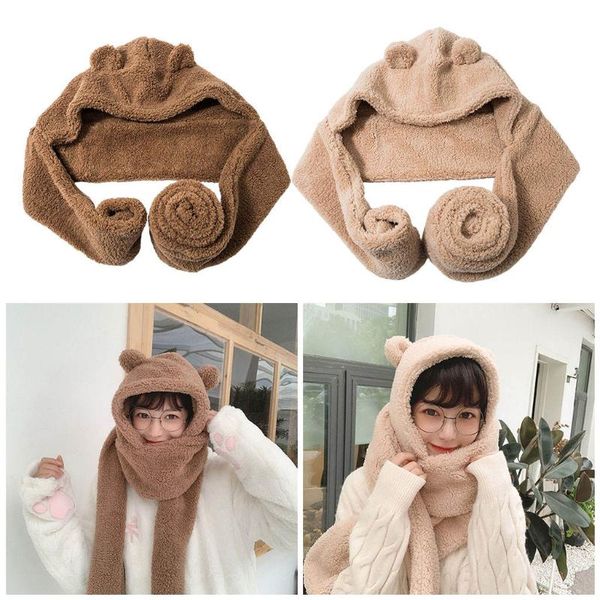 

beanies women fashion hat scarf set winter warm casual cute bear ear long