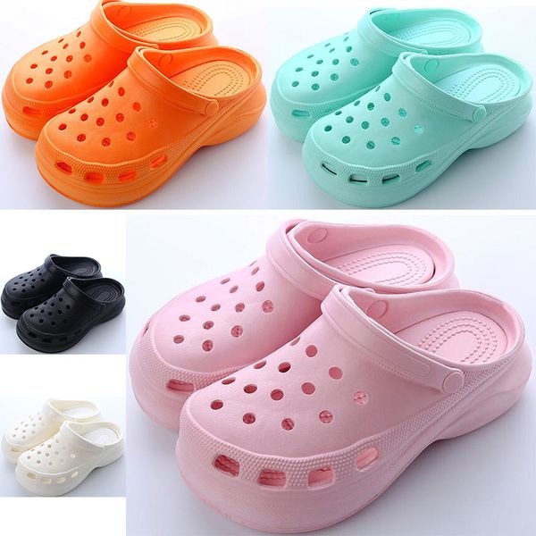 

newly sale womens summer thick-soled hole shoes ladies height increase shoe black white orange pink green girls beach classic sandals slippe