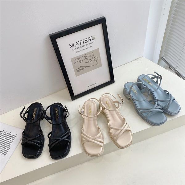 

dress shoes female sandal all-match comfort for women clear heels 2021 summer girls beige high fashion block rome back strap pu ba, Black