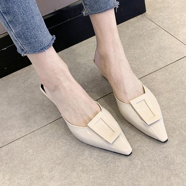 

slippers shoes woman 2021 fashion pointed toe women high heel thick pu leather female casual zapatos mujer, Black