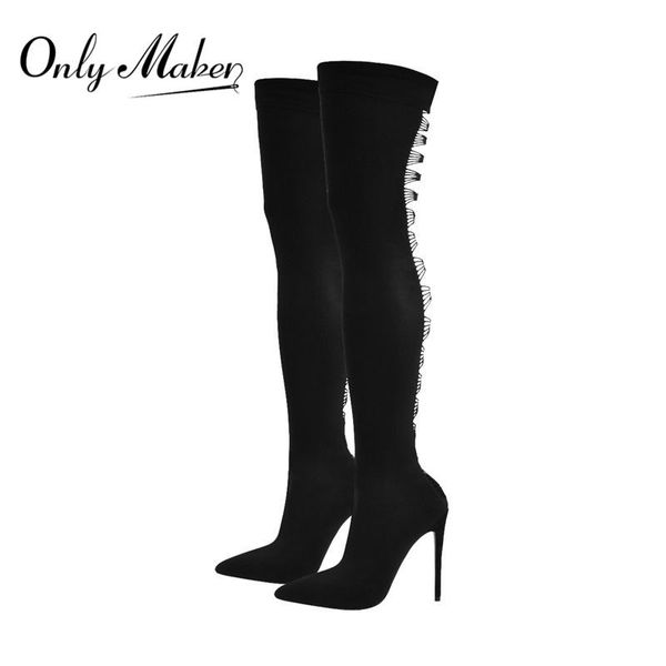 

women's pointed toe black over the knee thigh high stiletto stretch sock fashion stocking long boots
