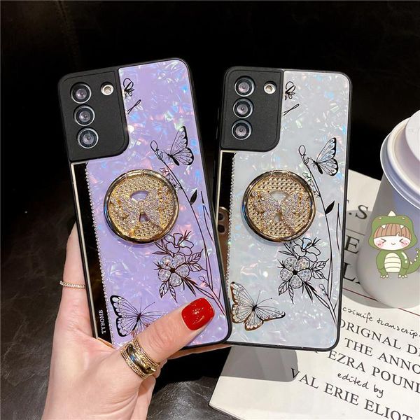

cell phone pouches glitter butterfly case for samsung galaxy s21 s20 note 20 ultra soft tpu cove fe a72 a52 metal ring coques
