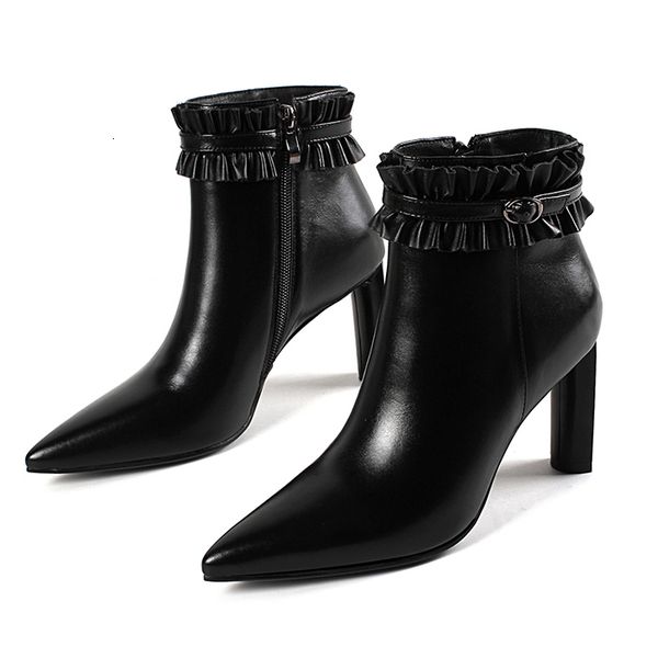 

boots olomm women winter leather ankle boots nice high heels pointed to the beige black ladies and women's casual shoes size eua 3-10.5