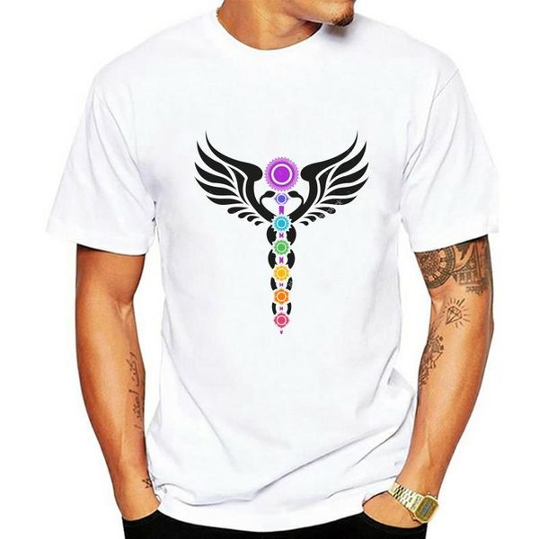 

men's t-shirts caduceus kundalini 7 chakras t shirt zen meditation buddhism spiritual tee tshirt, White;black