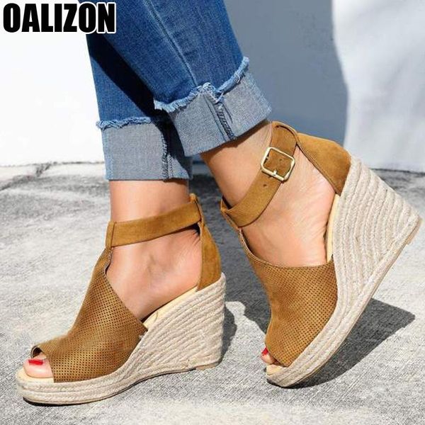 

summer plaited women lady fashion female peep toe hollow out buckle high wedge heels espadrilles sandals flat platform shoes r55, Black