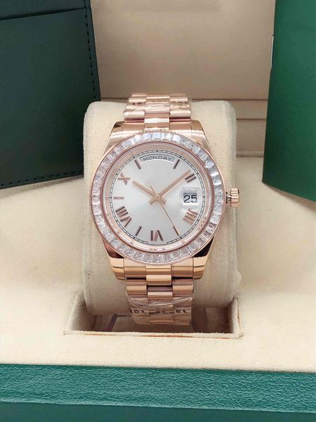 

men's automatic mechanical watches full stainless steel 2813 daydate mens wristwatches diamond business self-wind sports men male wrist, Slivery;brown