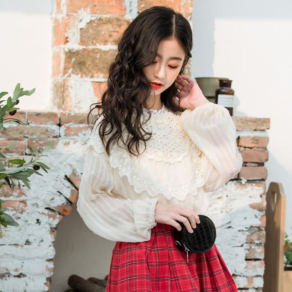

shirts princess lace blouse for teenage girl long sleeve school 2021 spring autumn girls outfit, White;black
