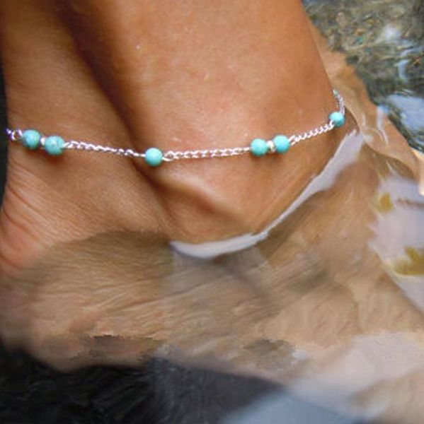 Batida de rua com toda a personalidade Tudo mão desgaste grânulos Turquesa contas Anklet Atacado