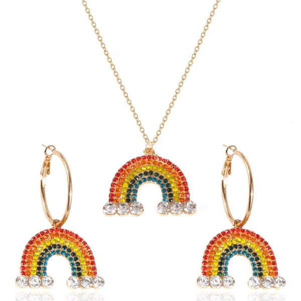 

earrings & necklace fashion creative rainbow set glass drill female, Silver
