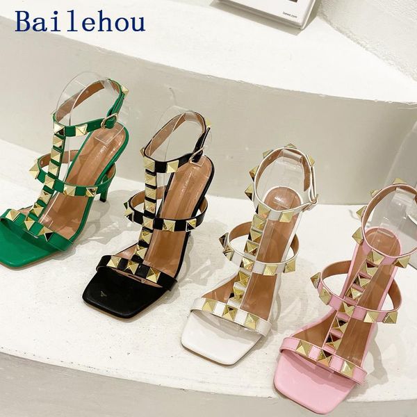 

dress shoes women sandals 2021 fashion 12cm high heels pumps shoe summer for footwear rivet design high-heeled, Black