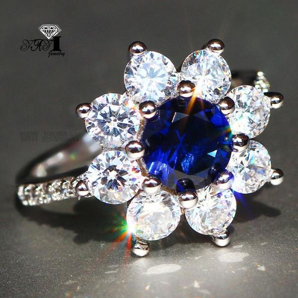 

wedding rings yayi jewelry fashion princess cut huge 3.8 ct blue zircon silver color engagement party, Slivery;golden