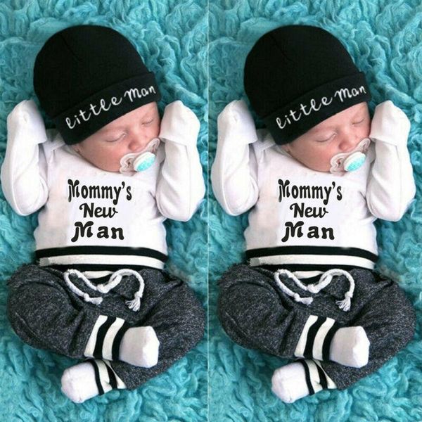 

clothing sets uk 3pcs born baby boys clothes cotton romper pants legging autumn outfit, White