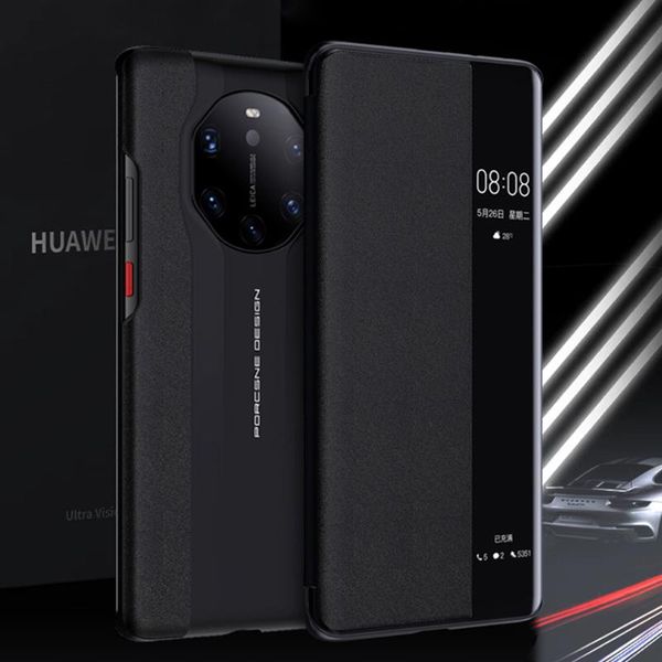 

leather flip phone case for huawei mate 40 rs pu leather+hard pc window smart view cover 40rs mate40rs capa cell cases