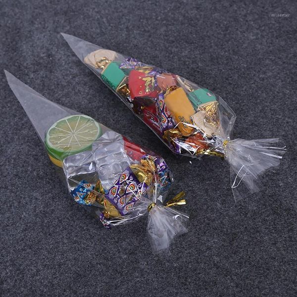 Enrole de presente 100pcs Bags Cones Transprant Plástico Saco de Cenoura Cenoura Infantil Decoração de Festa de Aniversário Decoração de Páscoa Decorações