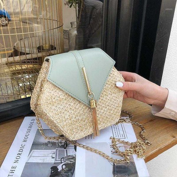 

evening bags hexagon mulit style straw+leather handbag women summer rattan bag handmade woven beach circle bohemia shoulder fashion1