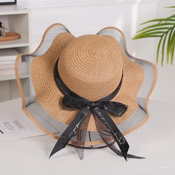 

beanie/skull caps summer mesh straw hat elegant foldable sun seaside bow beach, Blue;gray