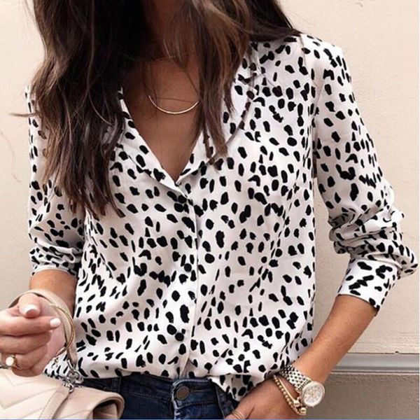 

women's blouses & shirts women leopard blouse long sleeve v neck shirt ladies ol party dames streetwear blusas plus size 2xl 3xl, White