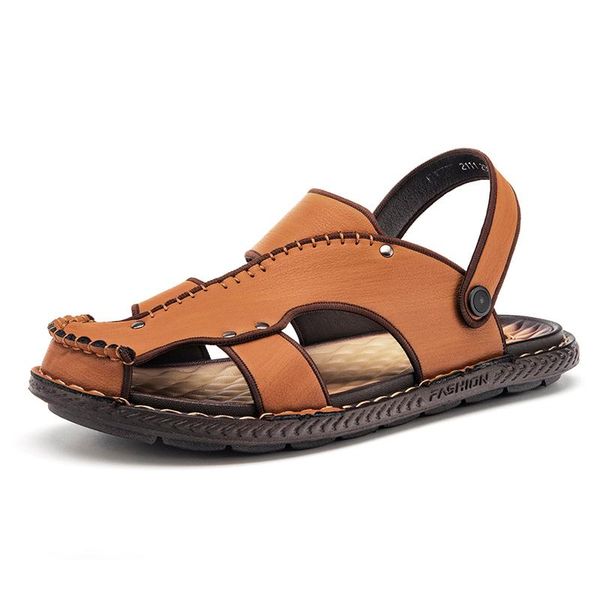 

sandals men's 2021 summer beach leather brand-name shoes open men, Black