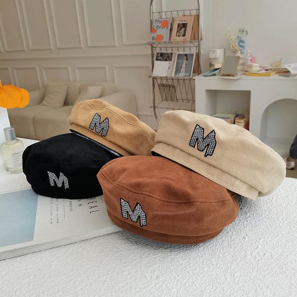 

berets summer latest  letter embroidery beret women all-match cotton flat cap fashion kawaii painter hat trend korean style, Blue;gray