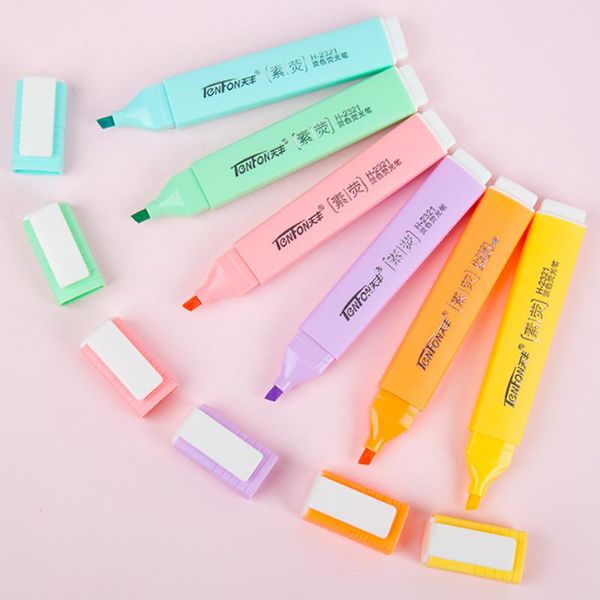 

highlighters 6pcs/set creative cute light color eye protection highlighter hand account marker pen children gifts office&school supplies, Black;red