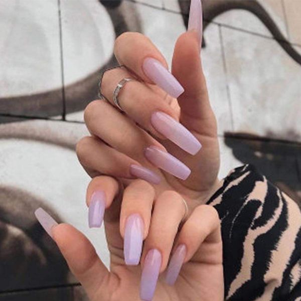 

glossy purple ombre fake nails gradient super long coffin press on ballerina false fingernails tips acrylic full cover nail4531409, Red;gold