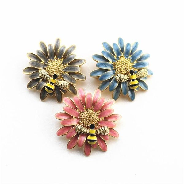 

pins, brooches 2021 european american style color enamel daisy flower little bee fashion personality brooch, Gray