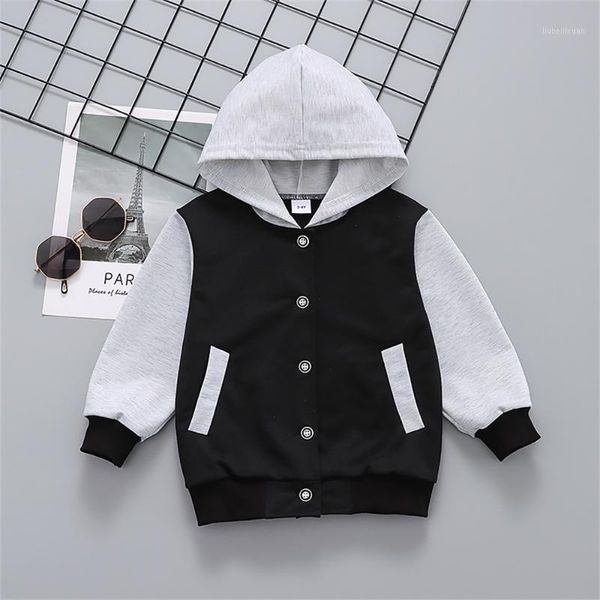 

jackets 2021 toddler girl button design colorblock hooded baseball jacket coat with pocket1, Blue;gray