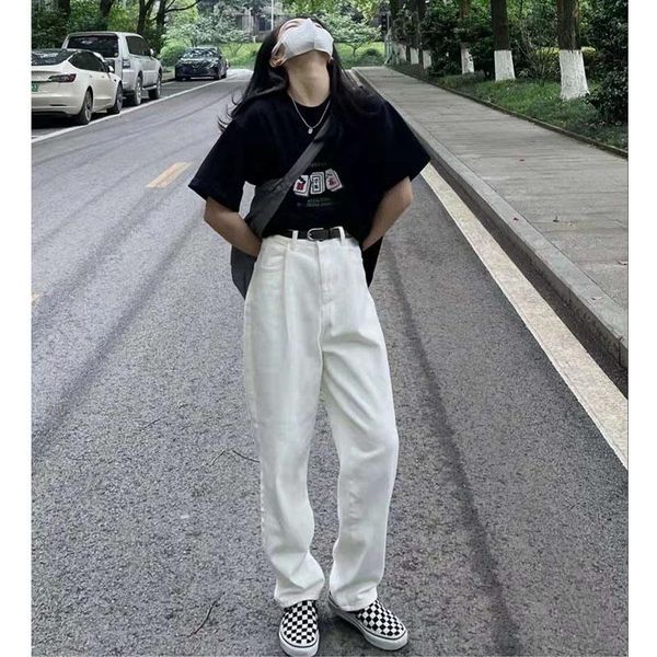 

women's jeans spring autumn woman high waist straight loose simple sweet cool thin comfort office lady elegant fashion trousers, Blue