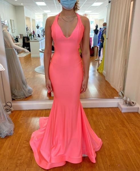

party dresses elegant long v-neck spaghetti strap coral evening mermaid floor length criss cross back formal dress for women, White;black