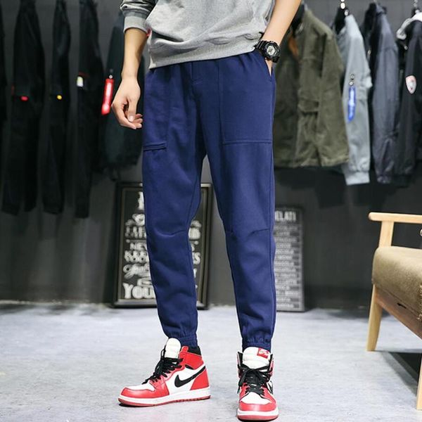 

men's pants streetwear casual joggers men side-pocket mens cargo fashion slim harem trousers ankle-length sweatpants, Black