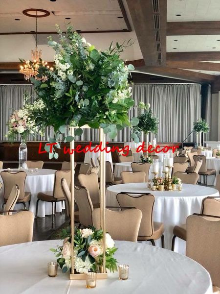 

party decoration style wedding metal gold color flower vase column stand for centerpiece 10pcs/lot