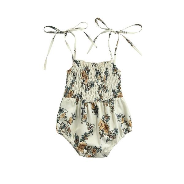 Jumpsuits Infantil Bebê Floral Imprimir Roupas Criança Meninas Verão Sem Mangas Low-Cut Tie-Up Sling Sling Macacão Macacões