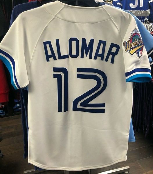 Özel Mitchell Ness Roberto Alomar Beyaz 1992 Jersey Erkek Kadın Çocuklar Gençlik Beyzbol Forması