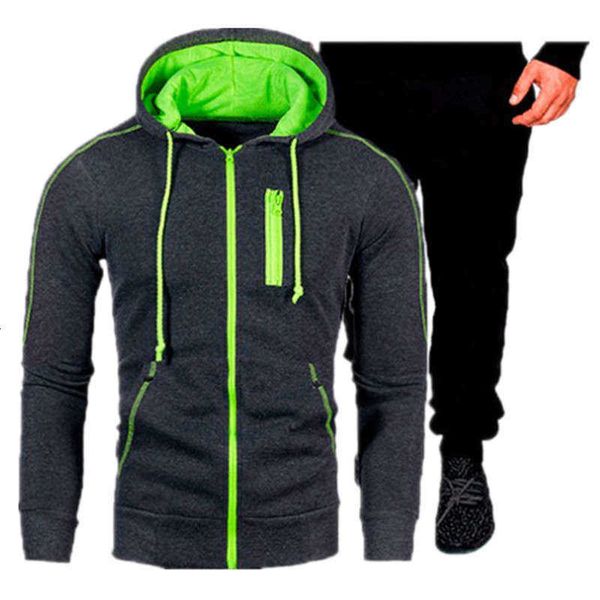 

sports style men's tracksuits jacket casual patchwork hooded sportswear set, Gray