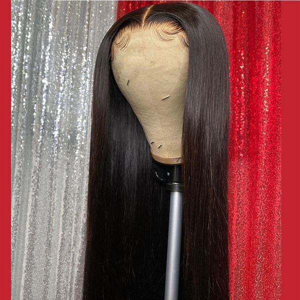 

natural hairline 26inch silky straight black colored long lace front synthetic wig for women with baby hair daily wigsfactory direct