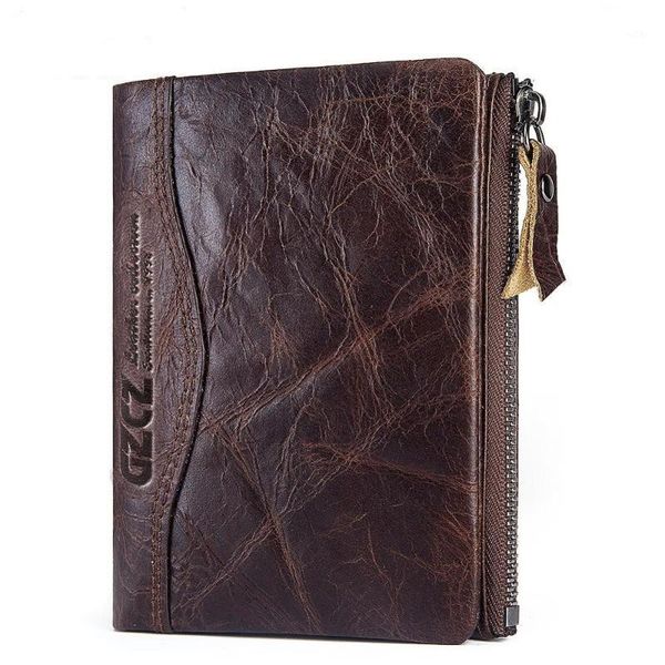 

wallets cow leather men wallet small zipper pocket male short coin purse anti-theft brush card holder high-quality clutch1, Red;black