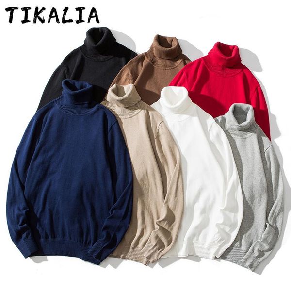 

men's sweaters mens 2021 men clothing solid color knit pure cotton turtleneck autumn pullovers slim fit casual, White;black