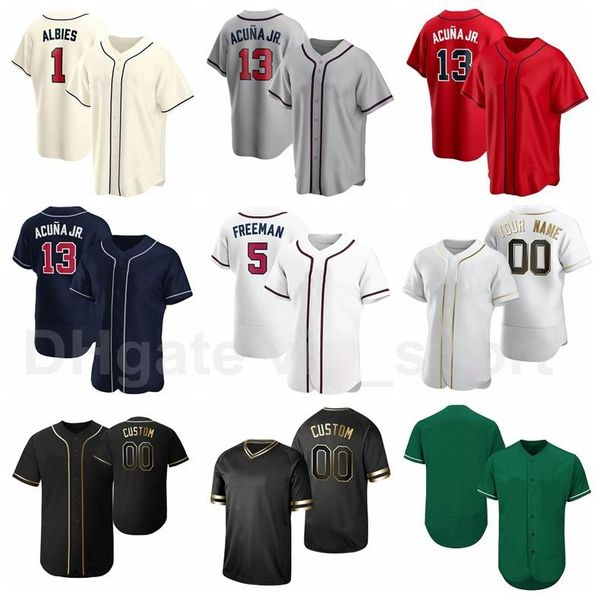 

new baseball man woman kids 40 mike soroka jersey 16 travis darnaud 20 marcell ozuna 7 dansby swanson austin riley cooperstown blue red, Blue;black