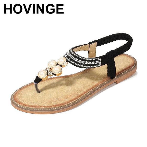 

boots hovinge 2021 summer style trend versatile pearl elastic sandals women, Black