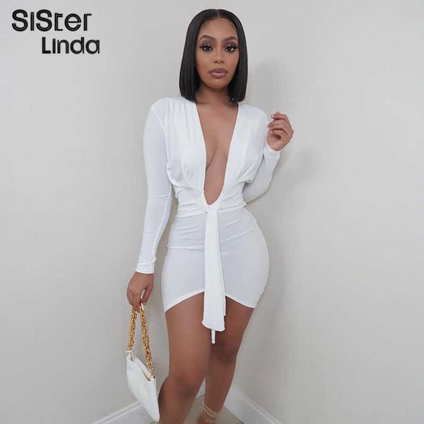 

sisterlinda deep v neck long sleeve y2k dress for women casual street party clubwear bodycon mini dress night club outfits y1006, Black;gray